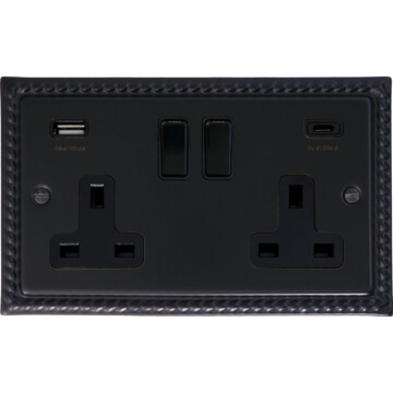 georgian double socket with usb (2 gang/usb-a and usb-c) front fc0825