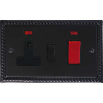georgian black cooker switch with socket (black switch) front fc0825