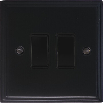 victorian matt black light switch (2 gang) front fc0825