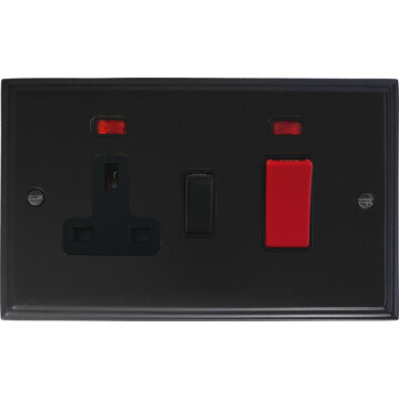 victorian matt black red cooker switch with socket front fc0825