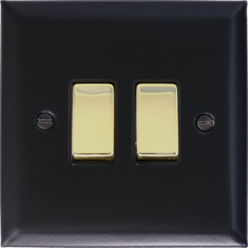 spectrum matt black light switch (2 gang/polished brass switches) front fc0825