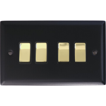 spectrum matt black light switch (4 gang/polished brass switches) front fc0825