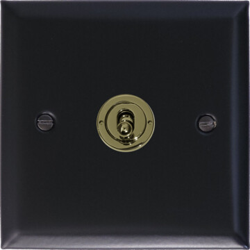 spectrum matt black toggle switch (1 gang/polished brass toggle) front fc0825