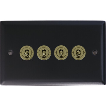 spectrum matt black toggle switch (4 gangpolished brass toggles) front fc0825