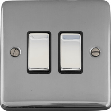 polished chrome light switch (2 gang/black insert/chrome switches) front fc0825