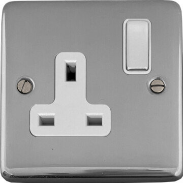 polished chrome single socket (white insert/chrome switch) front fc0825