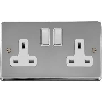 polished chrome double socket (white insert/chrome switch) front fc0825