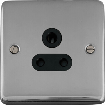 polished chrome 5a 3 pin socket (black insert) front fc0825