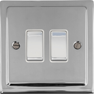 victorian polished chrome light switch (2 gang/white insert/polished chrome switches) front fc0825