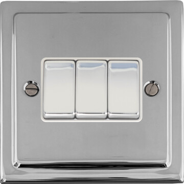 victorian polished chrome light switch (3 gang/white insert/polished chrome switches) front fc0825