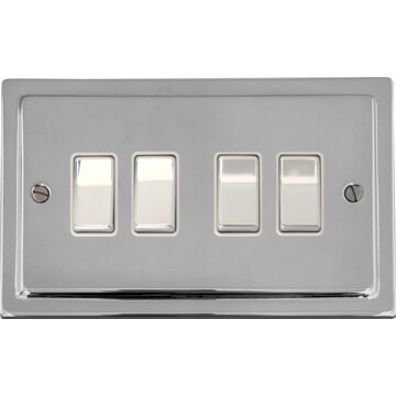 victorian polished chrome light switch (4 gang/white insert/polished chrome switches) front fc0825