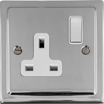 victorian polished chrome single socket (white insert/polished chrome switch) front fc0825