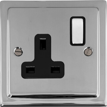 victorian polished chrome single socket (black insert/chrome switch) front fc0825