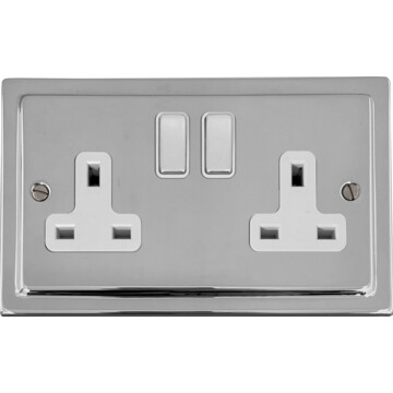 victorian polished chrome double socket (white insert/polished chrome switches) front fc0825