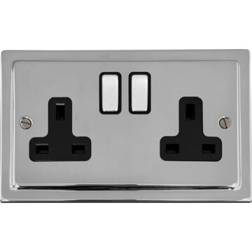 victorian polished chrome double socket (black insert/polished chrome switches) front fc0825