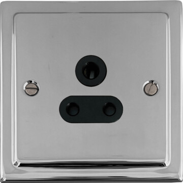 victorian polished chrome 5a 3 pin socket (black insert) front fc0825