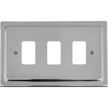 victorian polished chrome grid plate (3 gang) front fc0825
