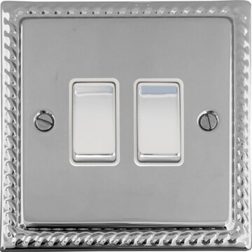 georgian polished chrome light switch (2 gang/white insert/chrome switches) front fc0825