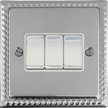 georgian polished chrome light switch (3 gang/white insert/chrome switches) front fc0825