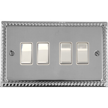 georgian polished chrome light switch (4 gang/white insert/chrome switches) front fc0825