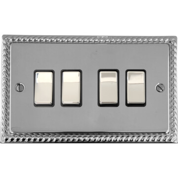 georgian polished chrome light switch (4 gang/black insert/chrome switches) front fc0825