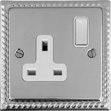 georgian polished chrome single socket (white insert/chrome switch) front fc0825