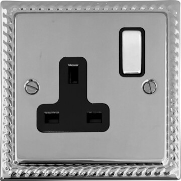 georgian polished chrome single socket (black insert/chrome switch) front fc0825