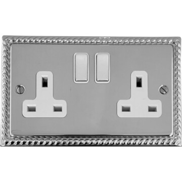 georgian polished chrome double socket (white insert/chrome switches) front fc0825