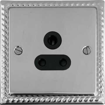 georgian polished chrome 5a 3 pin socket (black insert) front fc0825