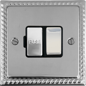 georgian polished chrome switched fused spur (black insert/chrome switch) front fc0825