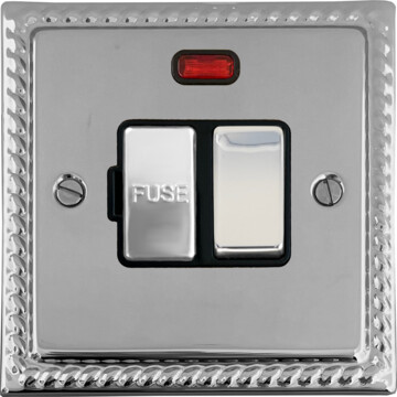 georgian polished chrome switched fused spur with neon (black insert/chrome switch) front fc0825