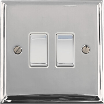 deco polished chrome light switch (2 gang/white insert/chrome switches) front fc0825