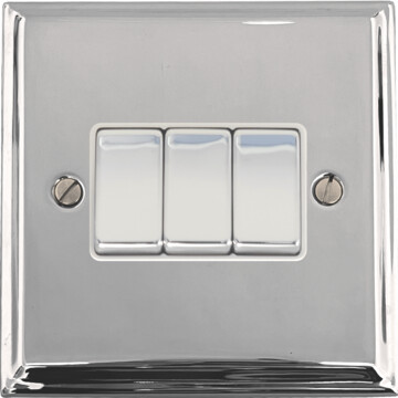 deco polished chrome light switch (3 gang/white insert/chrome switches) front fc0825