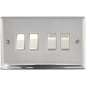 deco polished chrome light switch (4 gang/white insert/chrome switches) front fc0825