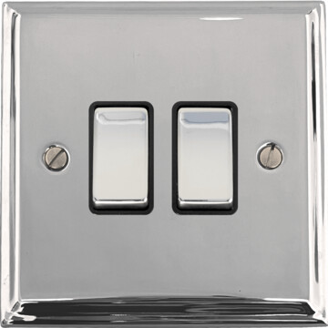 deco polished chrome light switch (2 gang/black insert/chrome switches) front fc0825