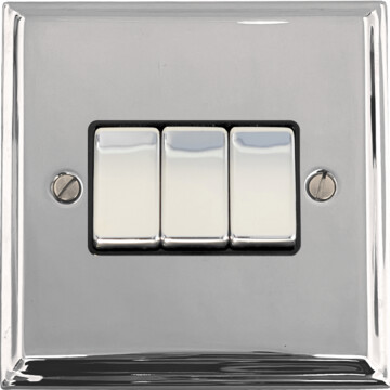 deco polished chrome light switch (3 gang/black insert/chrome switches) front fc0825