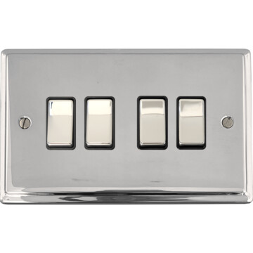 deco polished chrome light switch (4 gang/black insert/chrome switches) front fc0825