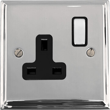 deco polished chrome single socket (black insert/chrome switch) front fc0825