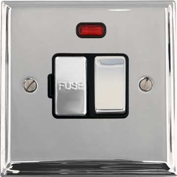 deco polished chrome switched fused spur with neon (black insert/chrome switch) front fc0825