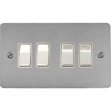 flat polished chrome light switch (4 gang/white insert/chrome switches) front fc0825