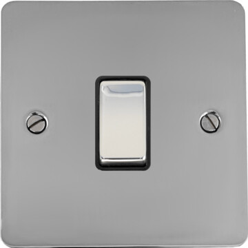 flat polished chrome light switch (1 gang/black insert/chrome switch) front fc0825