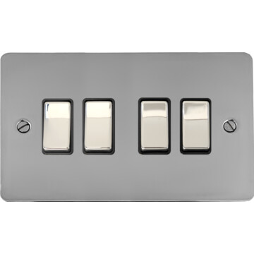 flat polished chrome light switch (4 gang/black insert/chrome switches) front fc0825