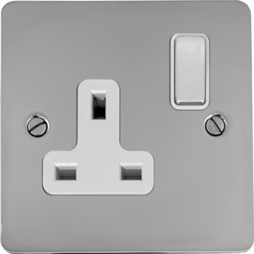 flat polished chrome single socket (white insert/chrome switch) front fc0825