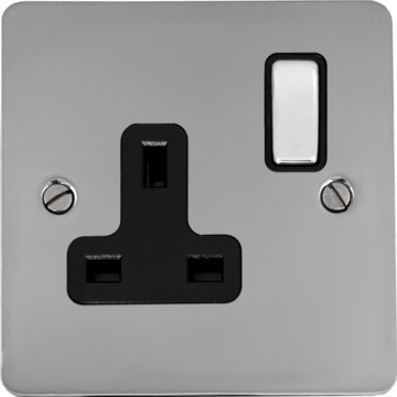 flat polished chrome single socket (black insert/chrome switch) front fc0825