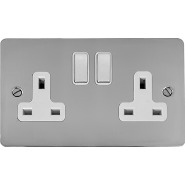 flat polished chrome double socket (white insert/chrome switches) front fc0825