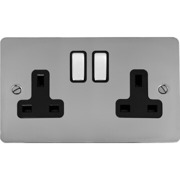 flat polished chrome double socket (black insert/chrome switches) front fc0825