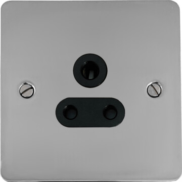 flat polished chrome 5a 3 pin socket (black insert) front fc0825