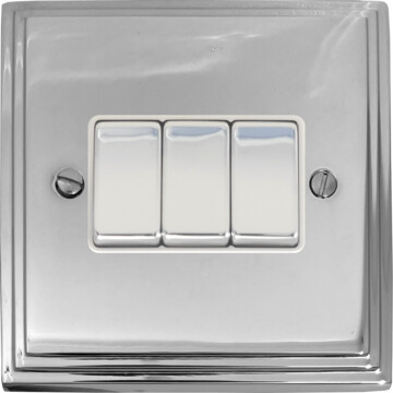 victorian polished chrome light switch (3 gang/white insert/chrome switches) front fc0825
