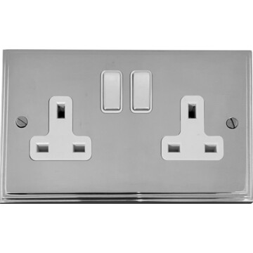 victorian polished chrome double socket (white insert/chrome switches) front fc0825