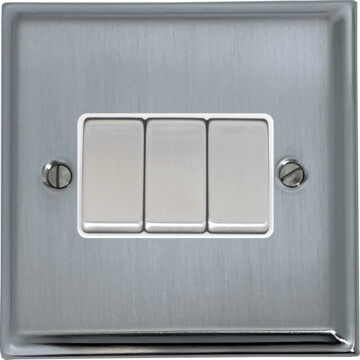 deco satin chrome light switch (3 gang/white insert/matching switch) front fc0825